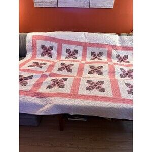 Vintage Hand Sewn Appliqué Quilt Rose Flowers 80x96” Not Used, Not Washed